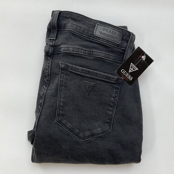 Guess Women’s Moto Zip Skinny Jeans In Black With Knee Silver Patch Size 27 - Picture 2 of 14